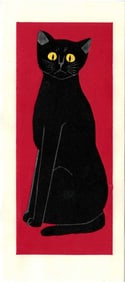 Tadashige Nishida: Young Black Cat Woodblock