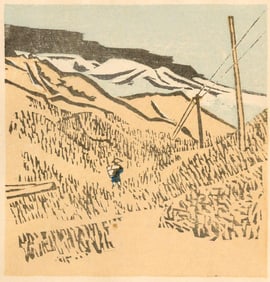 Senpan Maekawa: Powerlines in a Mountain Pass 1942 Woodblock