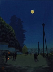 Kiyochika Kobayashi: Yushima Temple at Night 1930s Woodblock