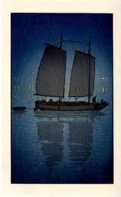 Hiroshi Yoshida: Sailboat Night Woodblock NR