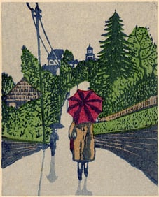 Henmi Takashi: Red Umbrella 1942 Woodblock NR