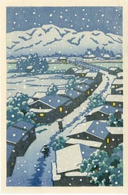Hasui Kawase (after): Village in Snow Woodblock NR