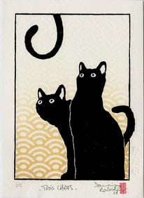 Dominique R.: Three Cats Woodblock