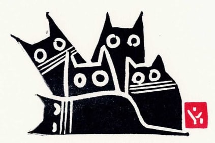 A. Braff: Five Cats Woodblock