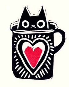 A. Braff: Cat in a Coffee Cup Woodblock