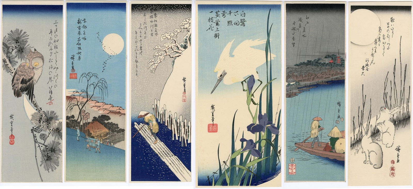 Ando Hiroshige -- O-Tanzaku lot of 6 Woodblocks #2 (1 of 5)