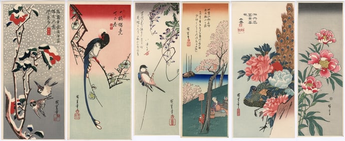 Ando Hiroshige -- O-Tanzaku lot of 6 Woodblocks #3