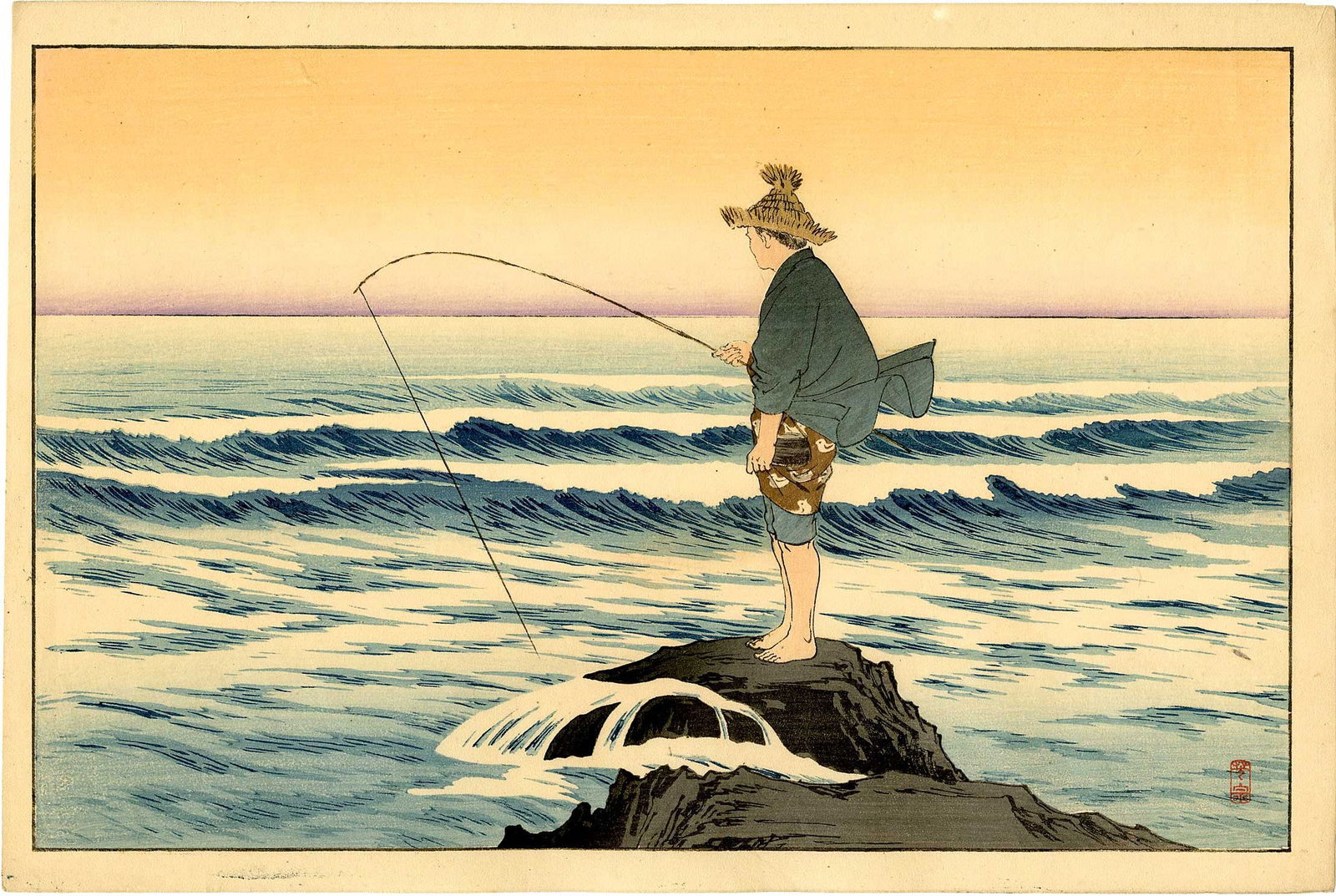 Arai Yoshimune: Surf Fishing 1930 Woodblock (1 of 2)