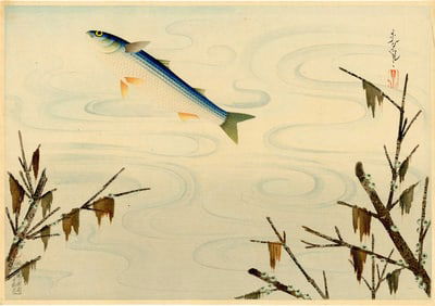 Bakufu Ohno: Grey Mullet (Bora) 1940 1st Ed Woodblock