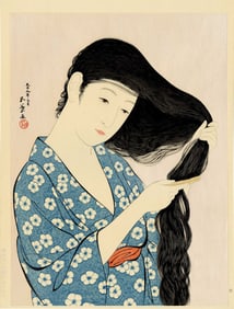 Goyo Hashiguchi: Woman Combing Hair Woodblock NR