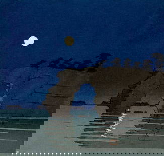 Hasui Kawase: Moon over Matsushima Woodblock: Japanese Woodblock Print, SIZE IN INCHES: inches COMMENTS: