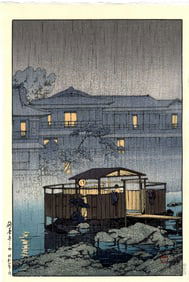 Hasui Kawase: Rain at Shuzenji Spa 1933 Woodblock