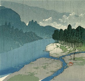 Hasui Kawase: Rain in Okutama Woodblock
