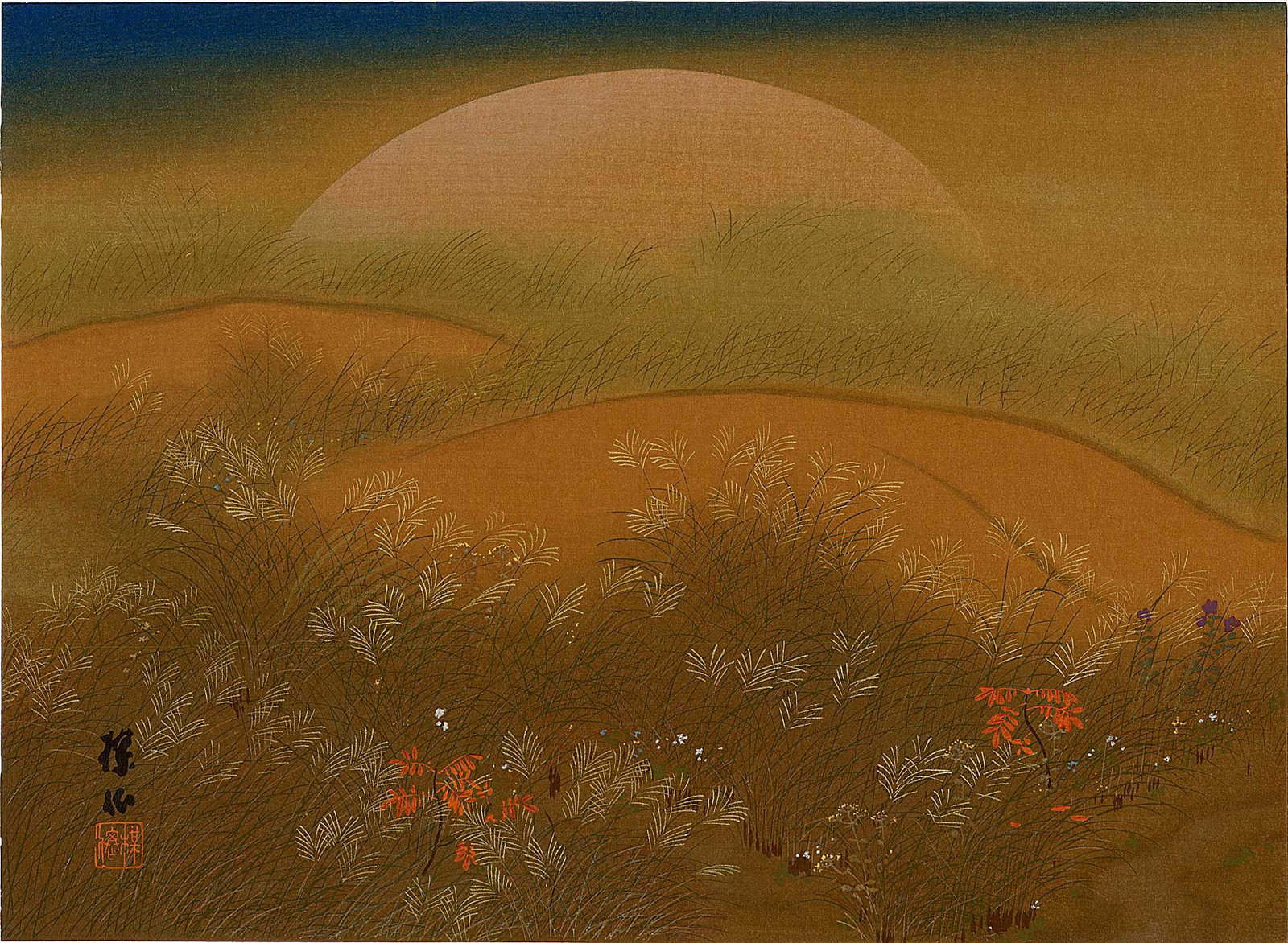 Hirai Baisen: Musashino in Autumn 1920 Woodblock: Japanese Woodblock Print, 1920, signed and sealed, from the series The Loyal Ronin SIZE IN INCHES: oban, 13.5 x 10 inches BAISEN HIRAI (1889-1969) Born in Kyoto, from an early age Hirai Baisen was int
