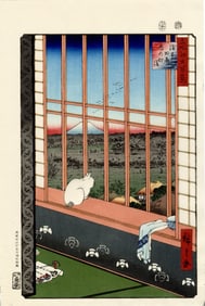 Hiroshige Ando: Cat and Mt Fuji Woodblock