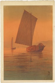 Ito Yuhan: Sailboats at Sunset 1930 Woodblock