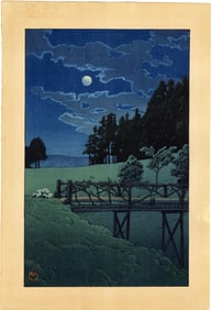 Kawase Hasui: Moon at Akebi Bridge 1935 Woodblock