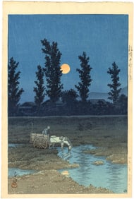 Kawase Hasui: Moon Over Nakanoshima Sapporo 1933 Woodblock