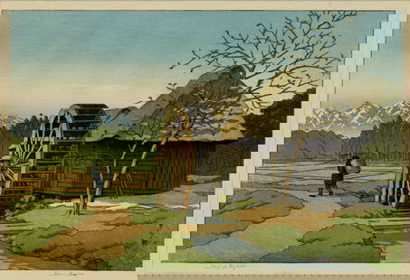 Kawase Hasui: Ueno Park, Tokyo 1953 1st Ed Woodblock: Japanese Woodblock Print, 1953 1st/Only Edition, published by Shozaburo Watanabe for Pacific Transport Lines calendar in a single edition of only 500 SIZE IN INCHES: oban, 15 x 10.25 inches COMMENTS: