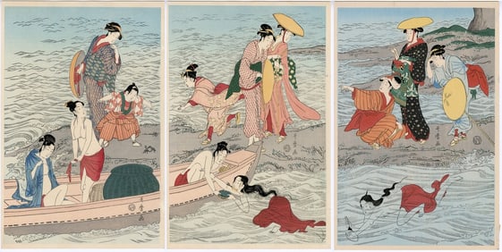 Kitagawa Utamaro -- Awabi-tori O-ban Triptych NR