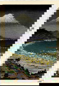 Koichi Okada - Fuji at Nihondaira, Night 1947 Woodblock NR