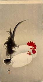 Koson Ohara - Rooster and Hen c1920 woodblock RARE NR