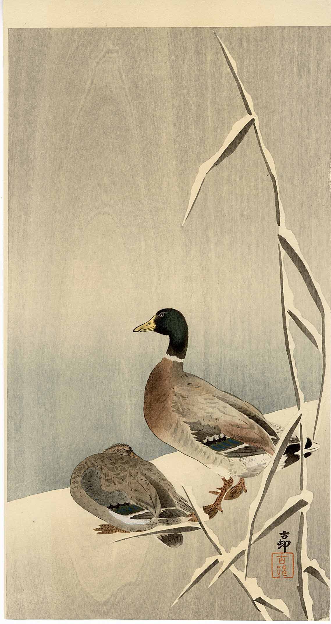 Ohara Koson - Mallards in Snow c.1910 Woodblock RARE NR (1 of 2)