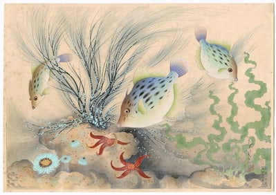 Ohno Bakufu -- Kawahagi (file-fish) 1938 Woodblock