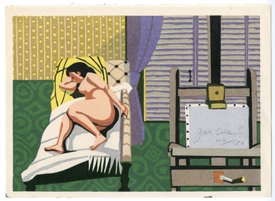 Sekino Junichiro -- Nude on a Bed 1984 1st Ed. Woodblock NR