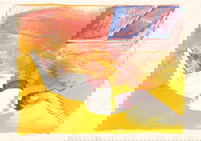 Shirane Mitsuo: Reclining Nude (Yellow) 1979 Lithograph