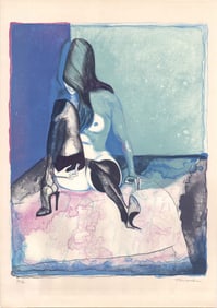 Shirane Mitsuo: Seated Nude (Blue) 1979 Lithograph