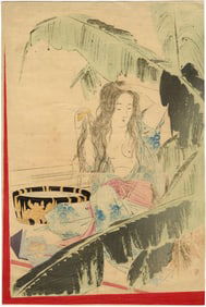 Shoso Mishima: Beauty and Banana Tree 1906 Woodblock