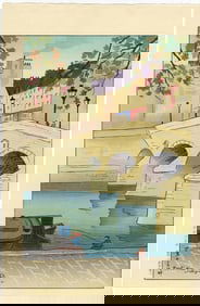Shungo Sekiguchi - Pont Mari, France 1951 Woodblock NR