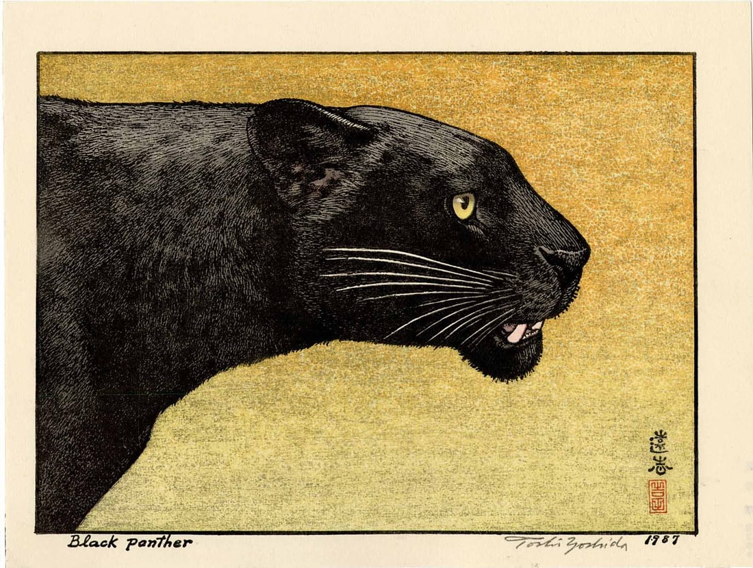 Toshi Yoshida: Black Panther 1987 Woodblock NR (1 of 2)
