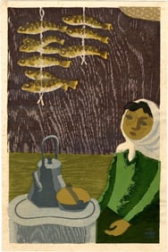 Yasu Kato: Winter Confinement 1959 Woodblock NR