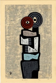 Yoshitaka Nakao: Baby with the Mother 1958 Woodblock NR