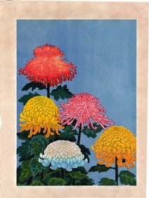 Hayashi Waichi: Chrysanthemums, 1981 1st Ed Woodblock XL