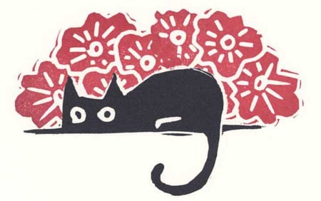 A. Braff: Cat and Flowers Woodblock