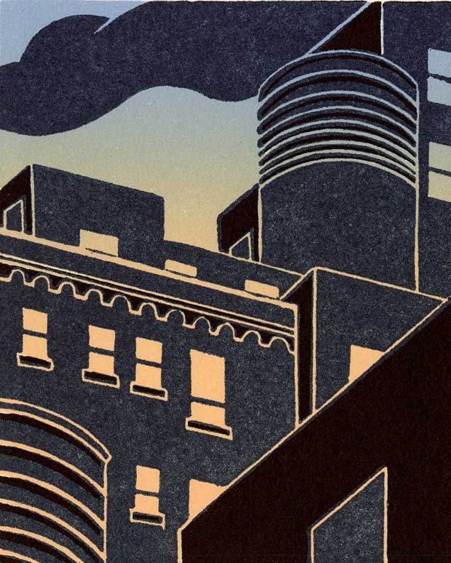 Emily Trueblood: New York City Rooftop at Dusk #2 1996 1st Ed Woodblock NR (1 of 3)