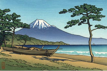 Hasui Kawase: Mt Fuji from Pine Beach Woodblock