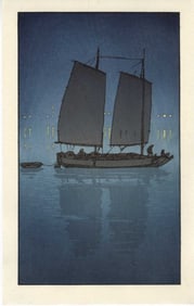 Hiroshi Yoshida: Sailboat Night Woodblock NR