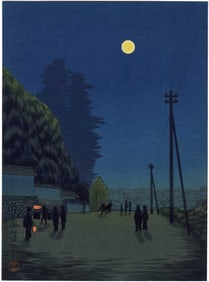 Kiyochika Kobayashi: Yushima Temple at Night 1930s Woodblock