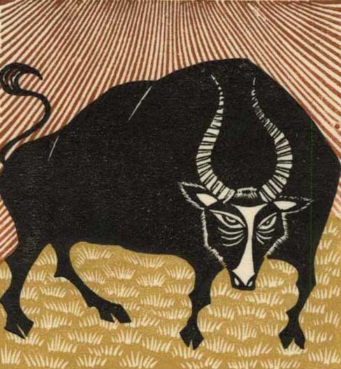 Rei Morimura: Bull  Numbered Ed Woodblock (1 of 3)