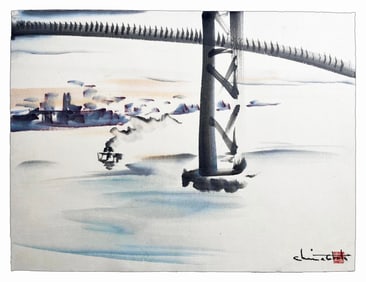 Chiura Obata -- Bay Bridge San Francisco c.1935