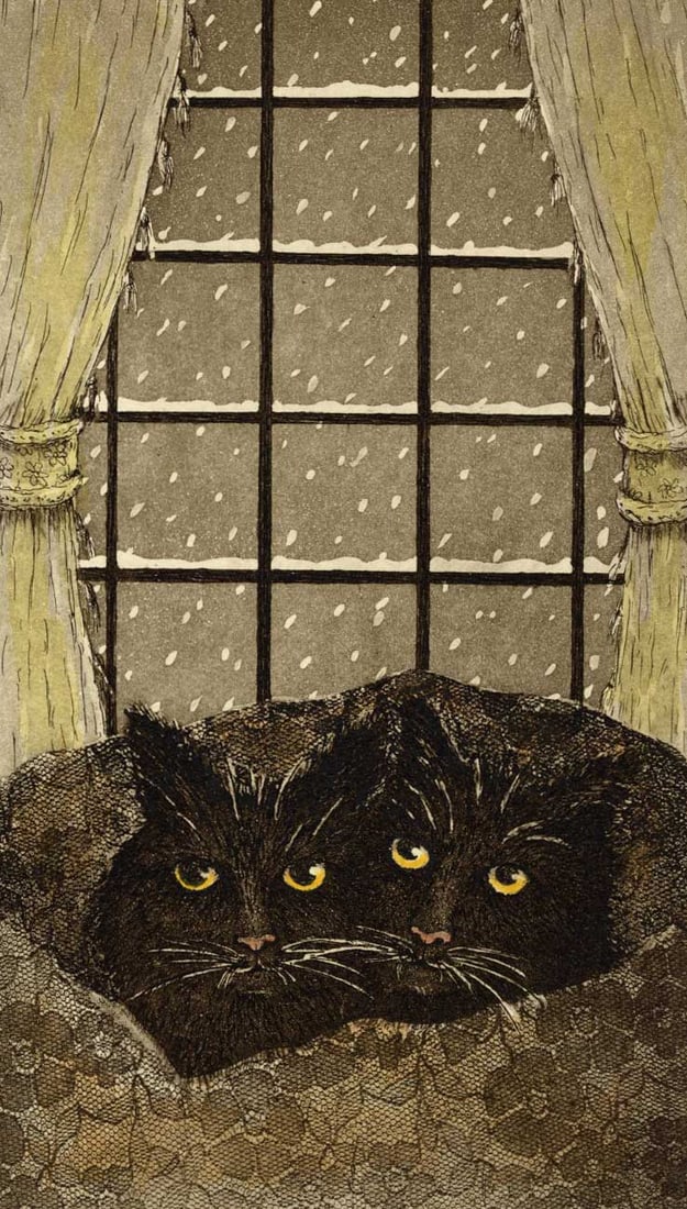 Norikane Hiroto: Two Cats Winter 2020 1st Ed. Mezzotint (1 of 3)