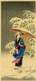 Shotei Takahashi: Spring Snow 1936 Woodblock NR