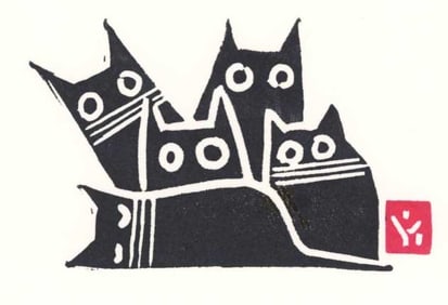 A. Braff: Five Cats Woodblock