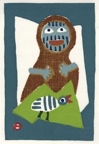 Azechi Umetaro: Mountain Woman with Bird Woodblock