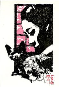 Dominique R.: Woman and Cat Woodblock