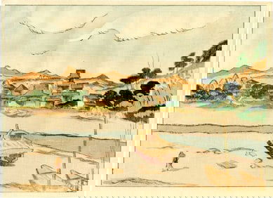 Ishii Hakutei: Fishing Village 1917 Woodblock